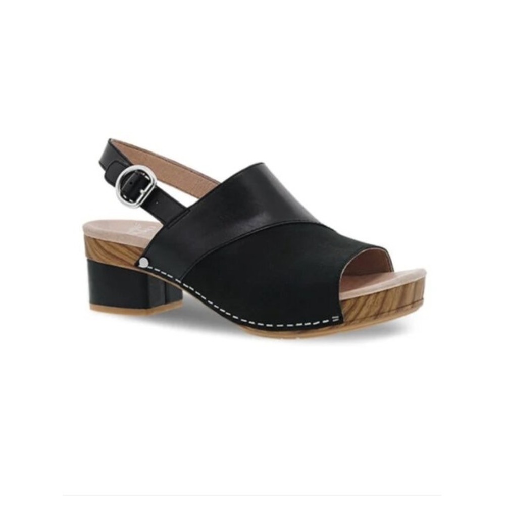 Dansko Madalyn Black Leather Suede Slingback Block Heel Sandals Size 40